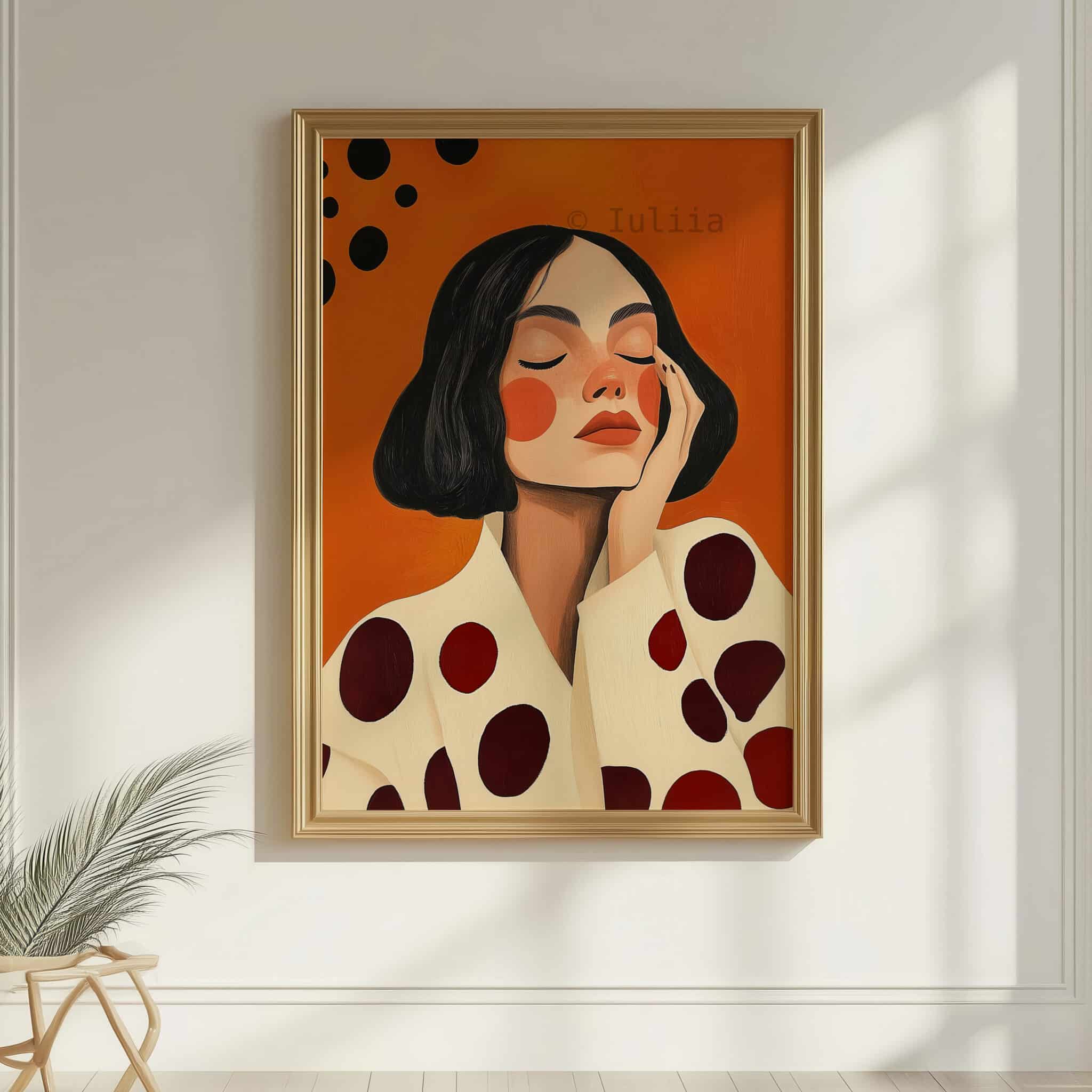Abstract Portrait Print, Modern Woman Editorial Illustration Art, Warm Orange Red Wall Decor - photo #7
