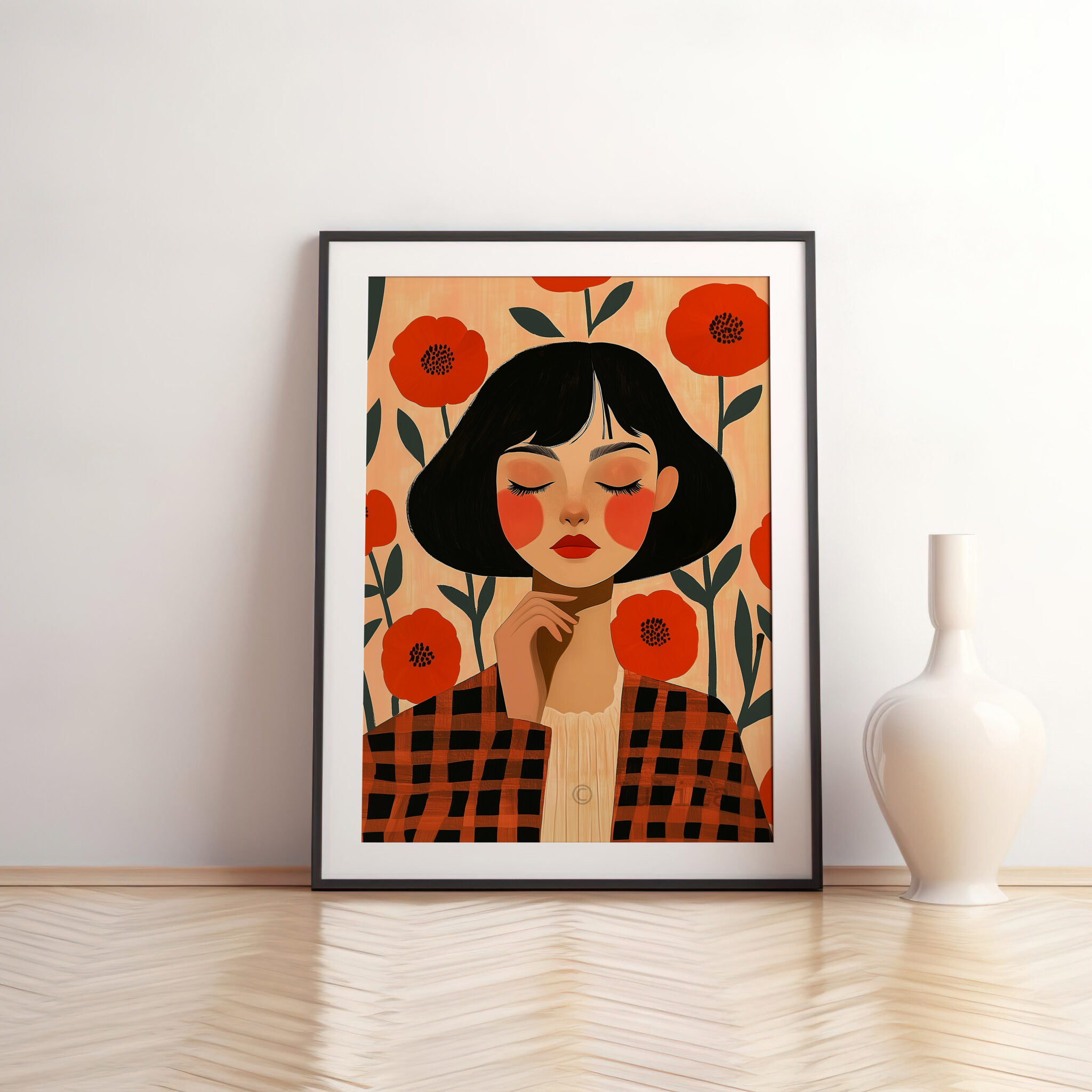 Floral Portrait Art Print Woman with Red Poppies, Modern Botanical Decor for Bedroom or Living Room - photo #11