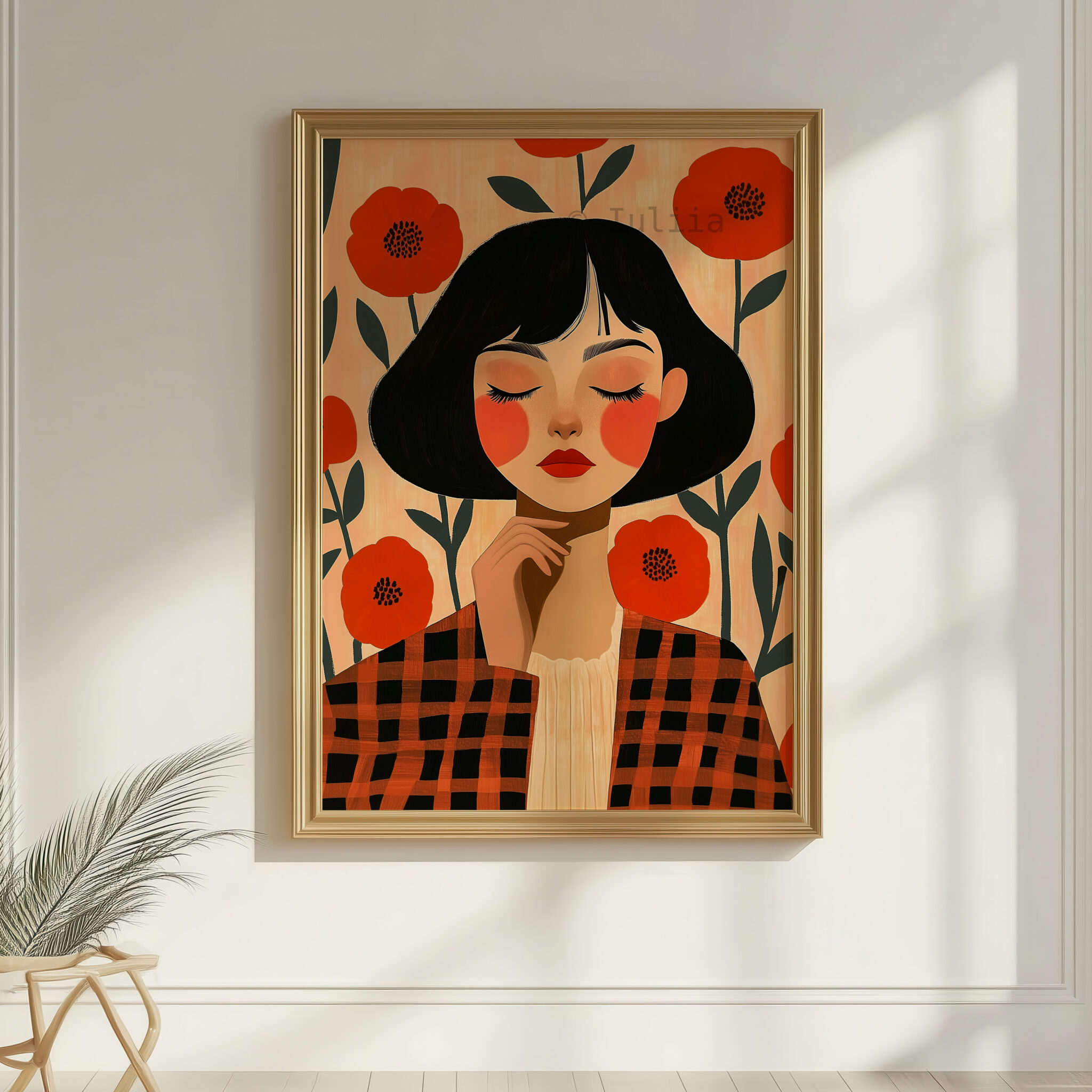 Floral Portrait Art Print Woman with Red Poppies, Modern Botanical Decor for Bedroom or Living Room - photo #7