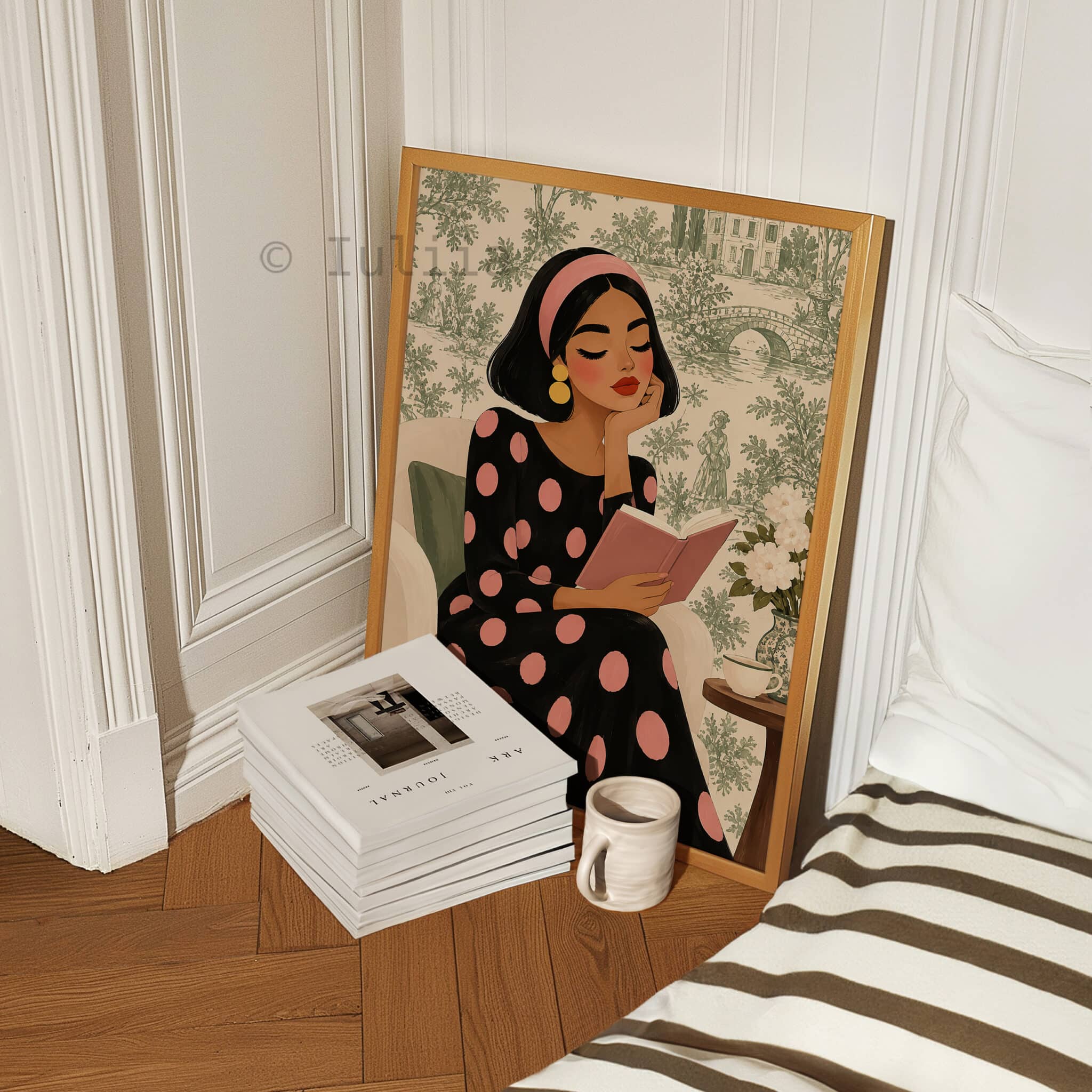 Toile de Jouy Art Print, French Country Woman Reading Portrait, Romantic Pastoral Scenery, Vintage European Wall Decor for Elegant Interiors - photo #4