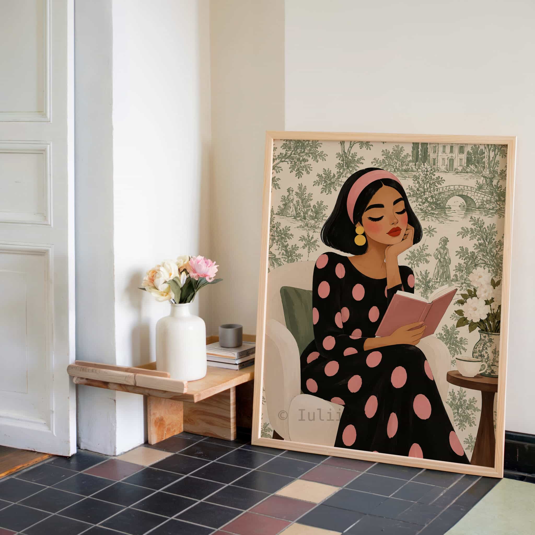 Toile de Jouy Art Print, French Country Woman Reading Portrait, Romantic Pastoral Scenery, Vintage European Wall Decor for Elegant Interiors - photo #2