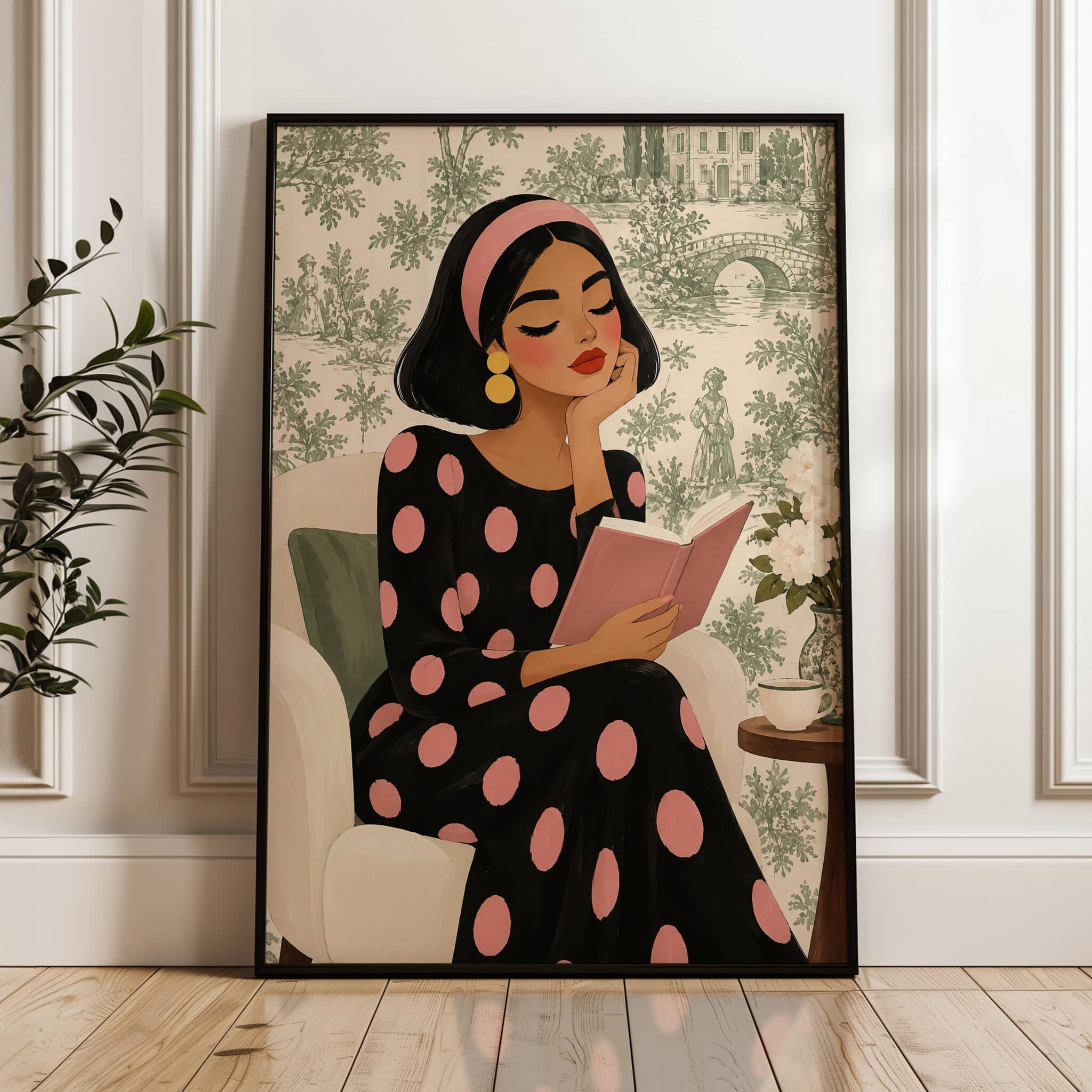Toile de Jouy Art Print, French Country Woman Reading Portrait, Romantic Pastoral Scenery, Vintage European Wall Decor for Elegant Interiors - photo #3