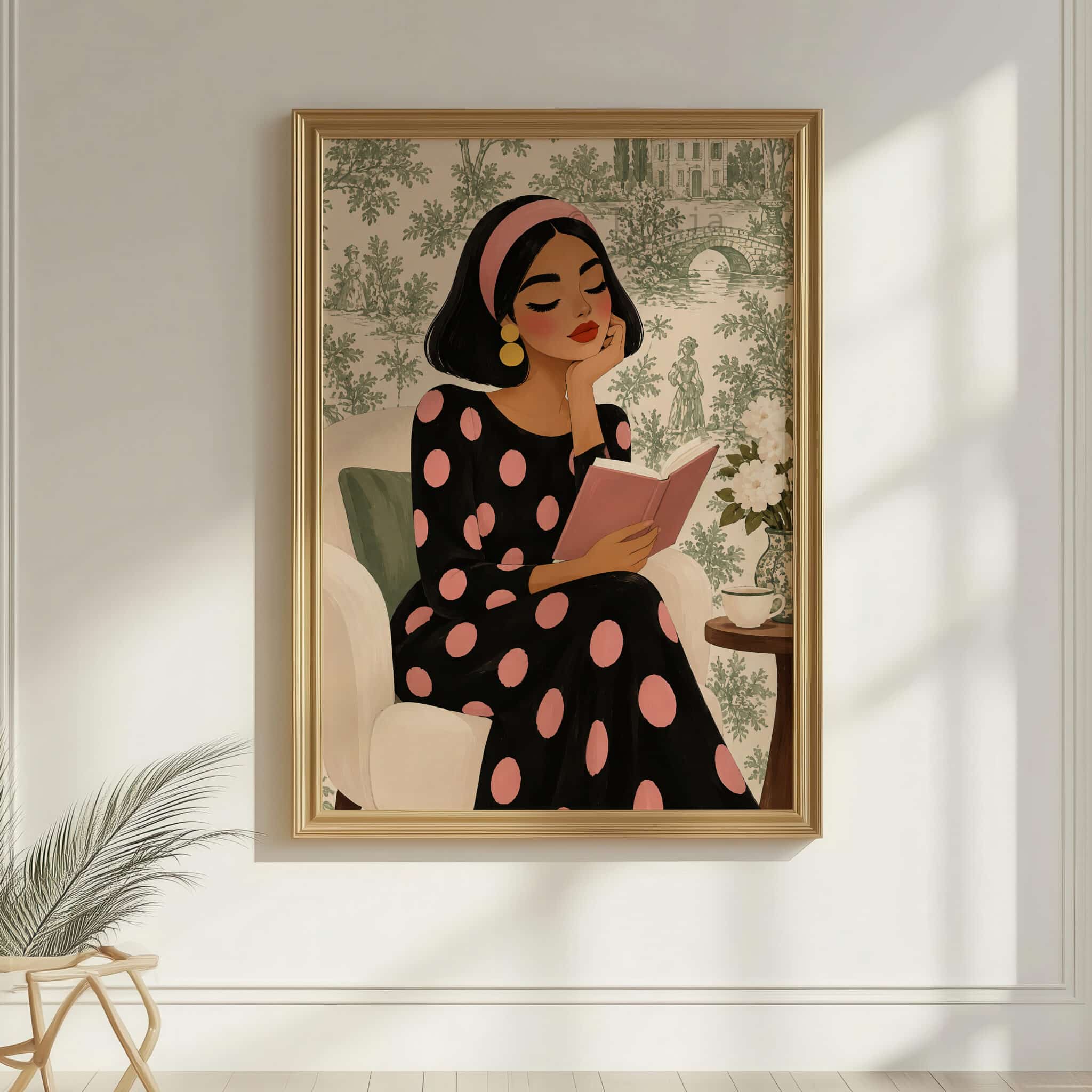 Toile de Jouy Art Print, French Country Woman Reading Portrait, Romantic Pastoral Scenery, Vintage European Wall Decor for Elegant Interiors - photo #7