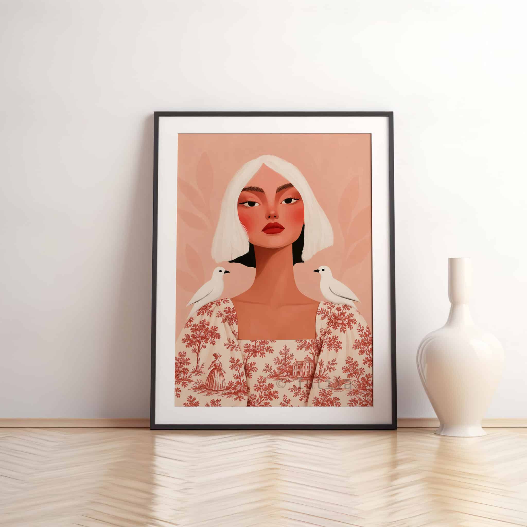 Toile de Jouy Woman Portrait Art Print, Feminine French Country Illustration, Romantic Pastoral Pattern, Elegant European Wall Decor - photo #10