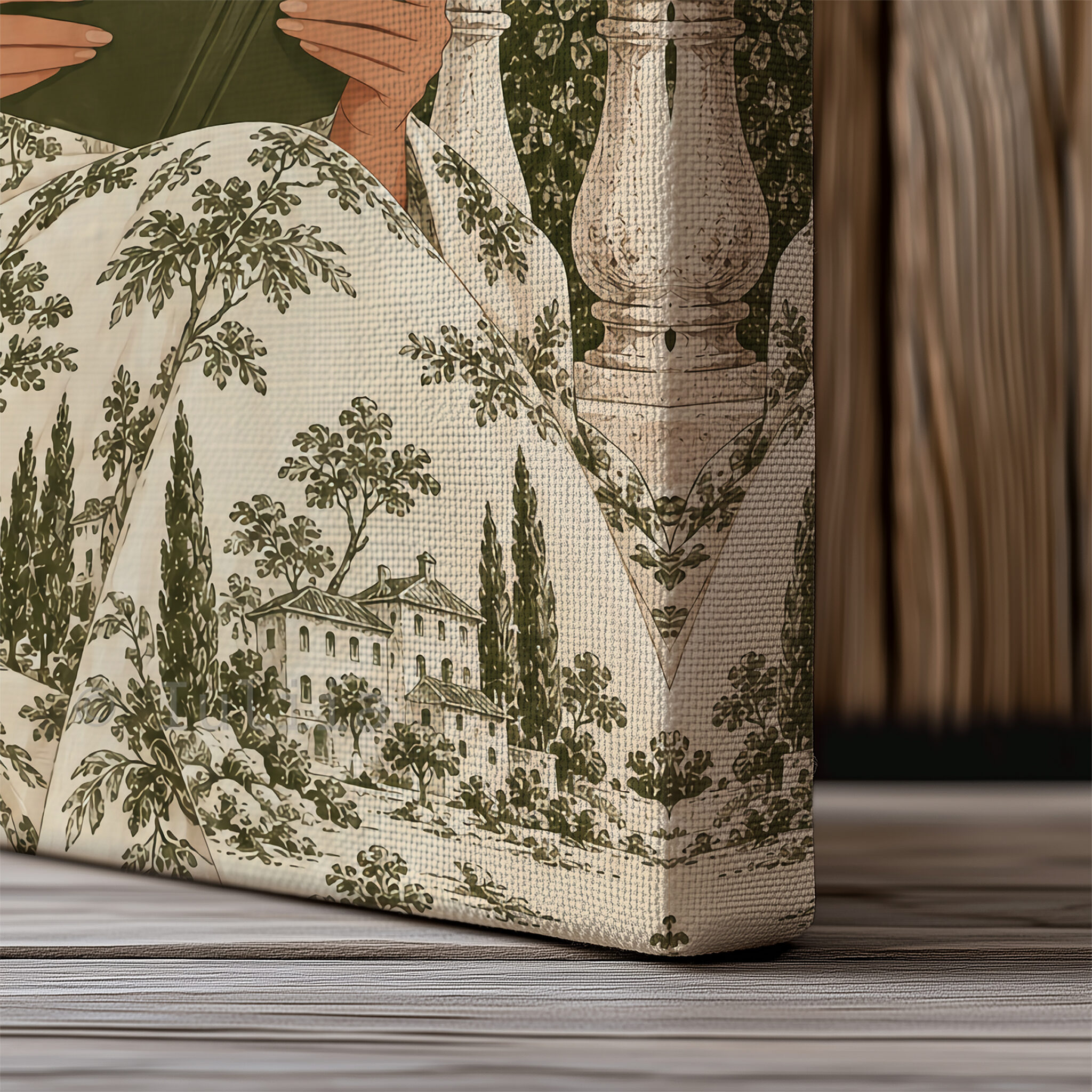 Toile Canvas, Woman Reading in an Olive Scenic Dress, European Countryside Artwork, Classic Decorative Portrait for a Cozy Reading Nook - photo #18