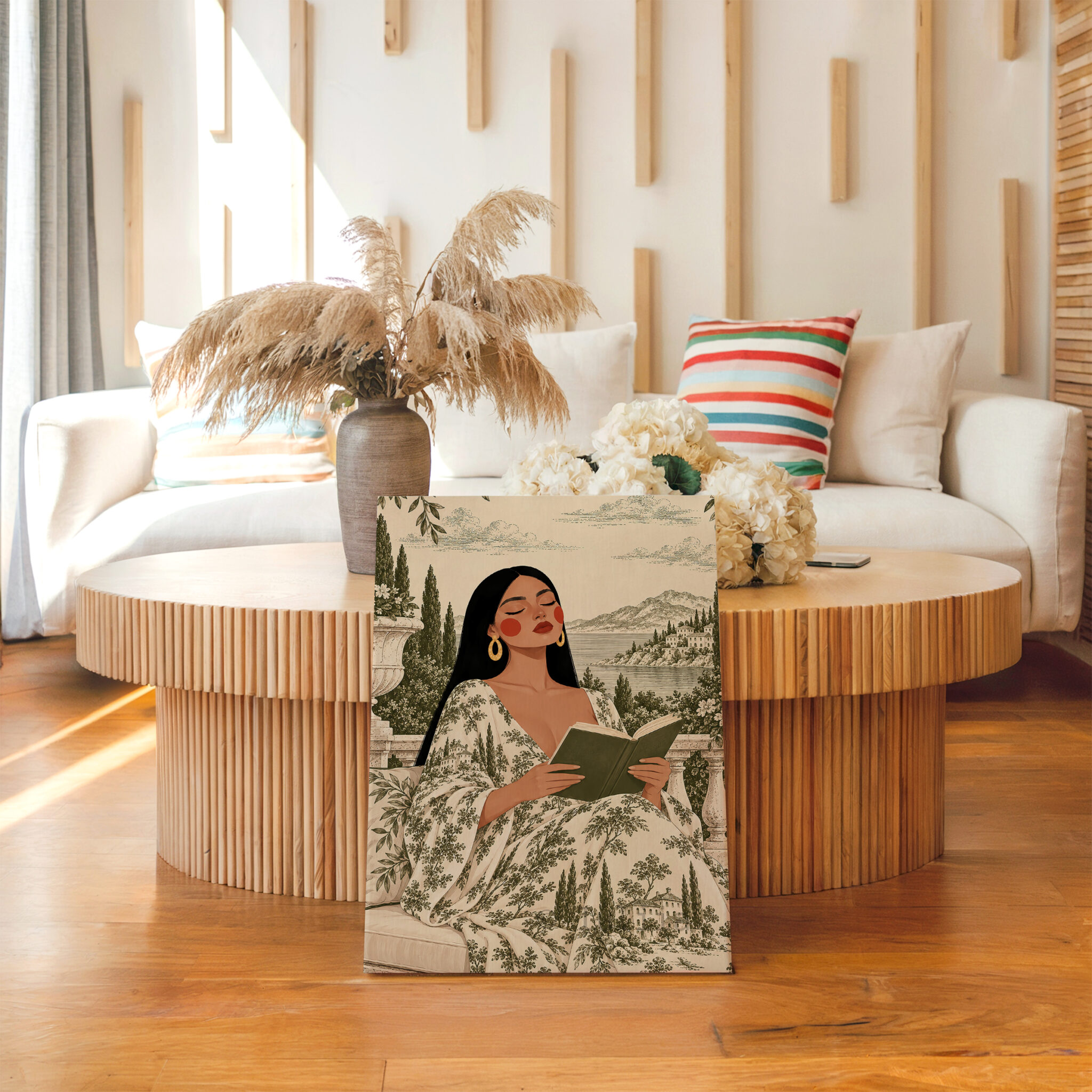 Toile Canvas, Woman Reading in an Olive Scenic Dress, European Countryside Artwork, Classic Decorative Portrait for a Cozy Reading Nook - photo #13