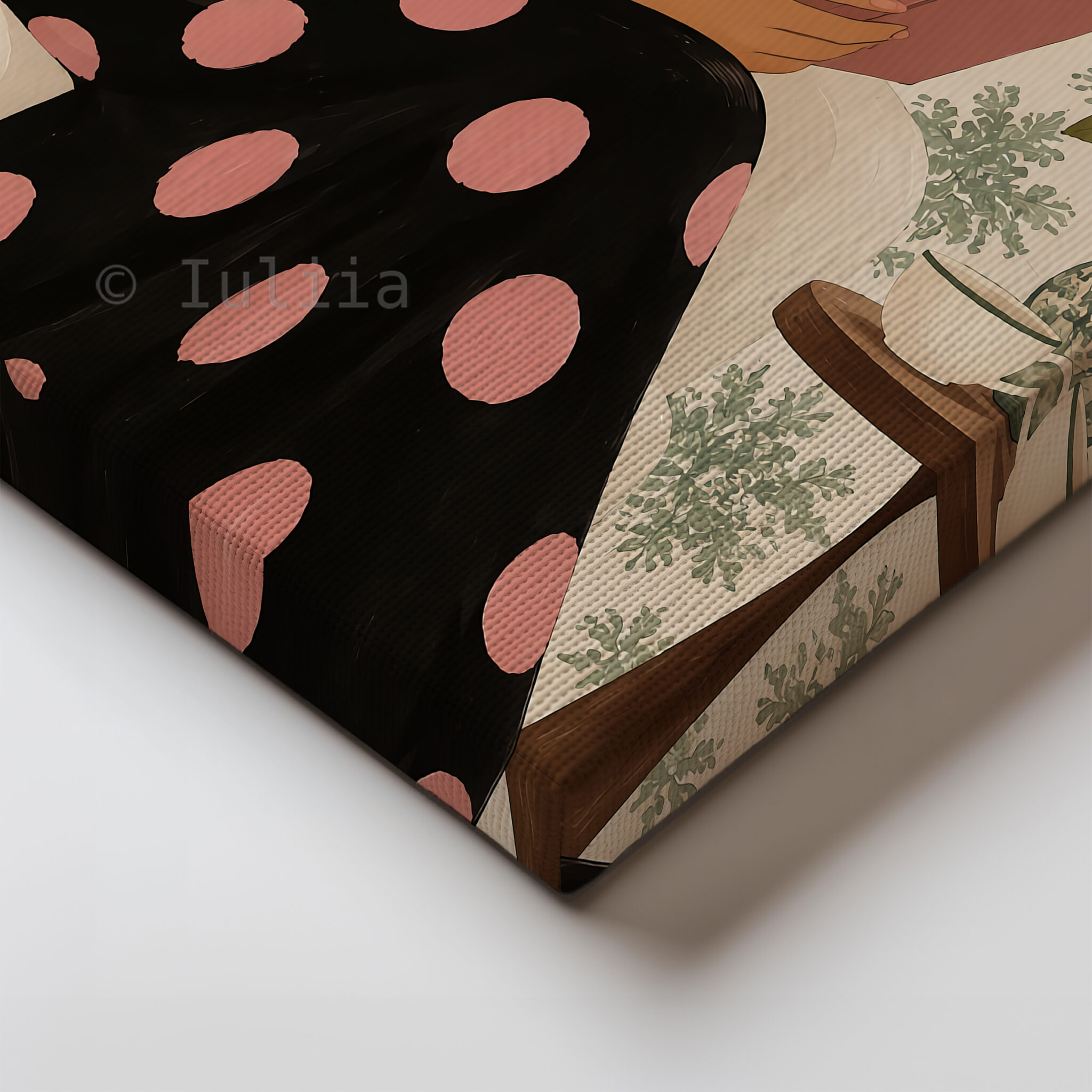 Romantic Vintage Canvas, Woman Reading a Pink Book in Polka Dot Dress, French Inspired Wall Art - photo #1