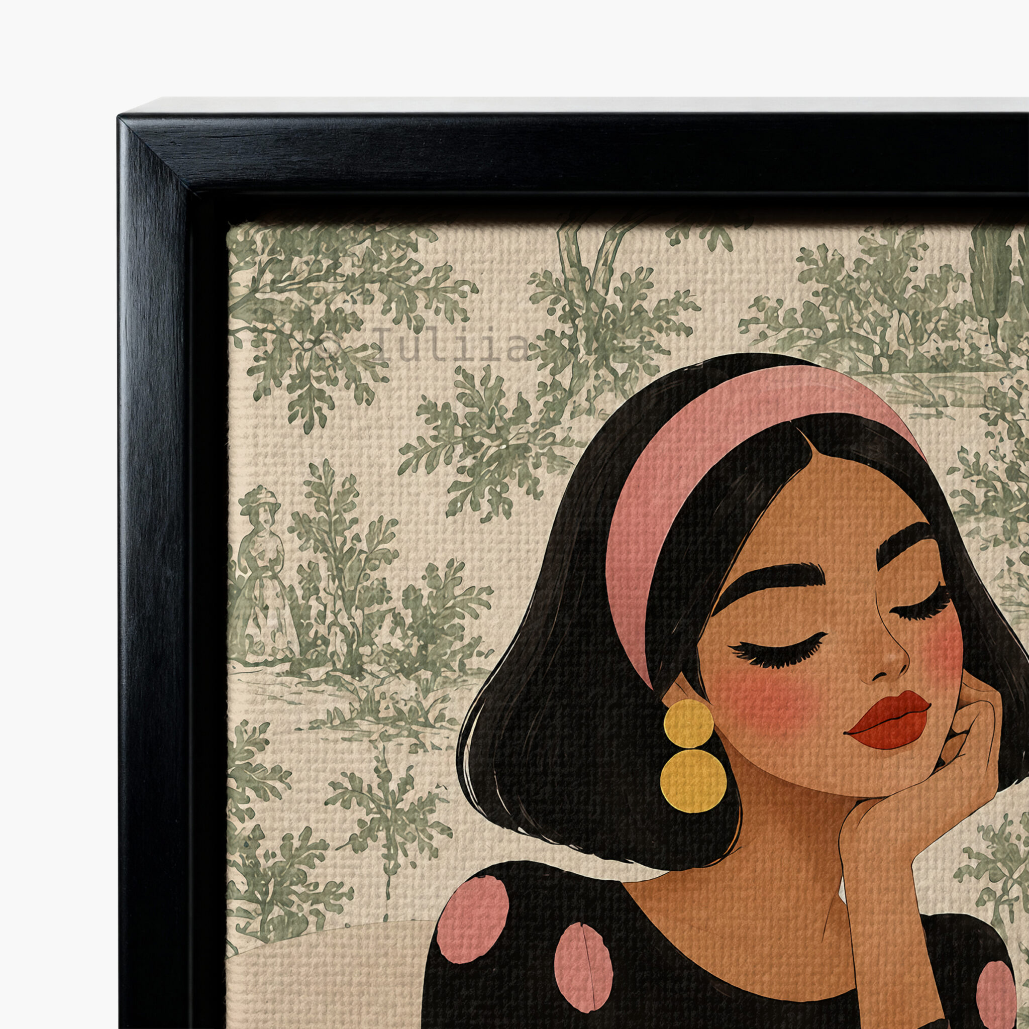 Romantic Vintage Canvas, Woman Reading a Pink Book in Polka Dot Dress, French Inspired Wall Art - photo #9